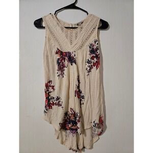 Lucky Brand Womens Cream Floral Crochet Lace 100% cotton  Boho Top Medium